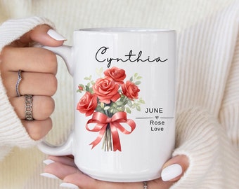 Custom Birth Month Flower Mug, Personalized Name Birth Month Flower Mug, Gift for Bridal Party, Mom, Best Friend, Grandma, Mother's Day Gift
