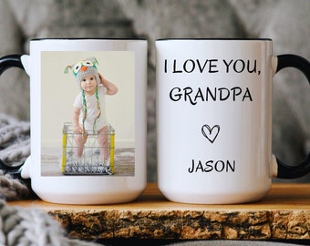 I Love You Grandpa Mug, Grandpa Gift From Baby, Custom Photo Grandpa Mug, Personalized Photo and Name For Grandpa Mug, Father's Day Gift