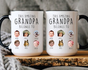 Custom This Amazing Grandpa/ Papa Belongs To Mug, Custom Grandpa/Papa Gift, Baby Faces Mug, Personalized Grandkids Photo Mug, Kids Photo Mug