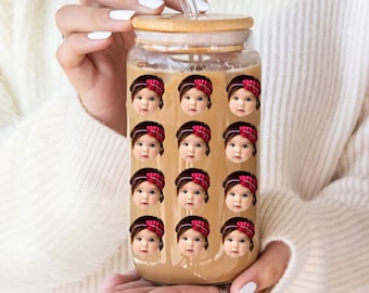 Custom Baby Face 16oz Glass Can, Personalized Baby Face Ice Coffee Cup For Mom/Dad, Child Photo Gift, Mother's Day Gift, Father's Day Gift