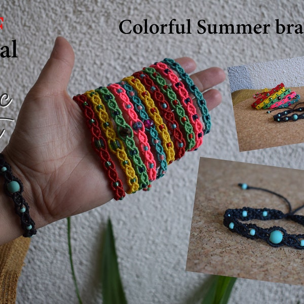 TUTORIAL - how to make, Macrame summer bracelet, Bracelet tutorial, DIY macrame, Macrame tutorial, Do it yourself, Colorful bracelet