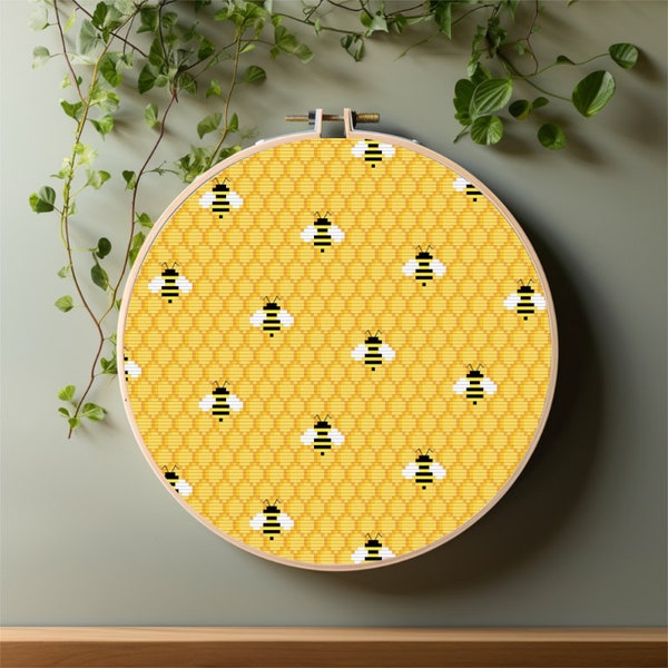 Cross Stitch Pattern - Bumblebee and Honeycomb. ***Digital file only!*** Instant Download, Bee Pattern, Nature, Insect, Yellow, Honey