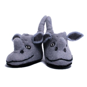 Handmade Felted Rhino Slippers