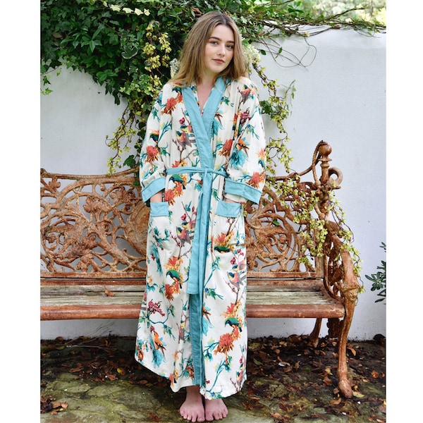 Ladies' Cotton Hummingbird Print Dressing Gown (onesize)