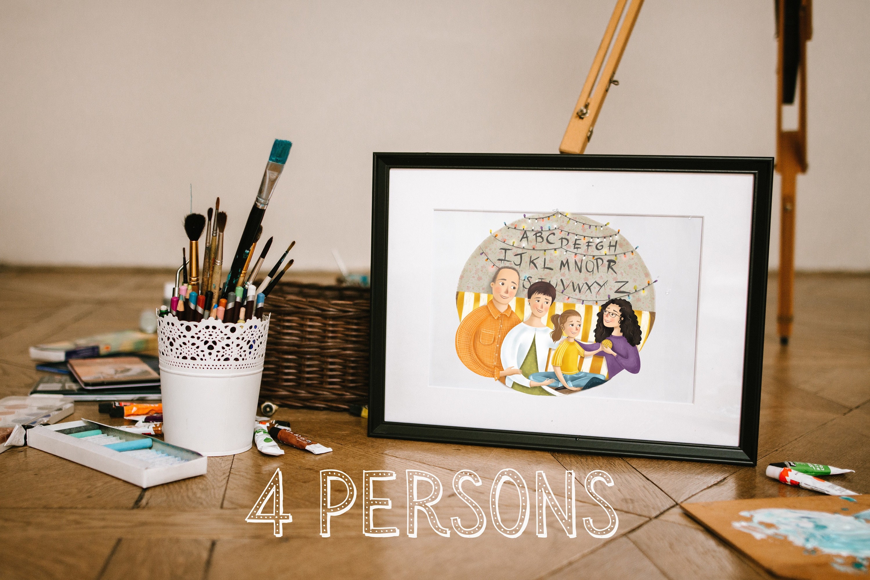 Custom made personalised portrait gift / 4 persons Etsy