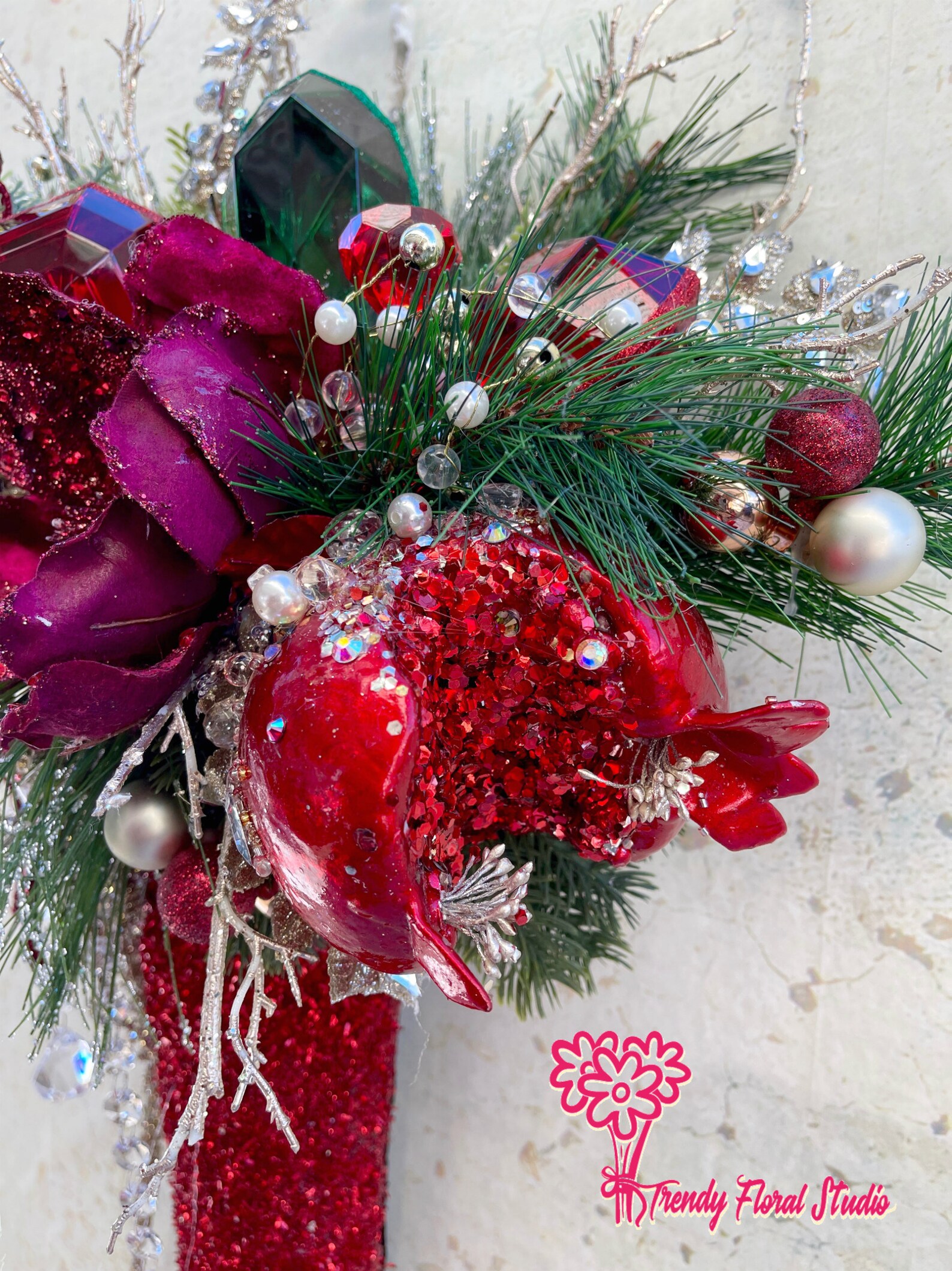 Christmas Decorated Stocking Wall Decor Red and Gold Etsy