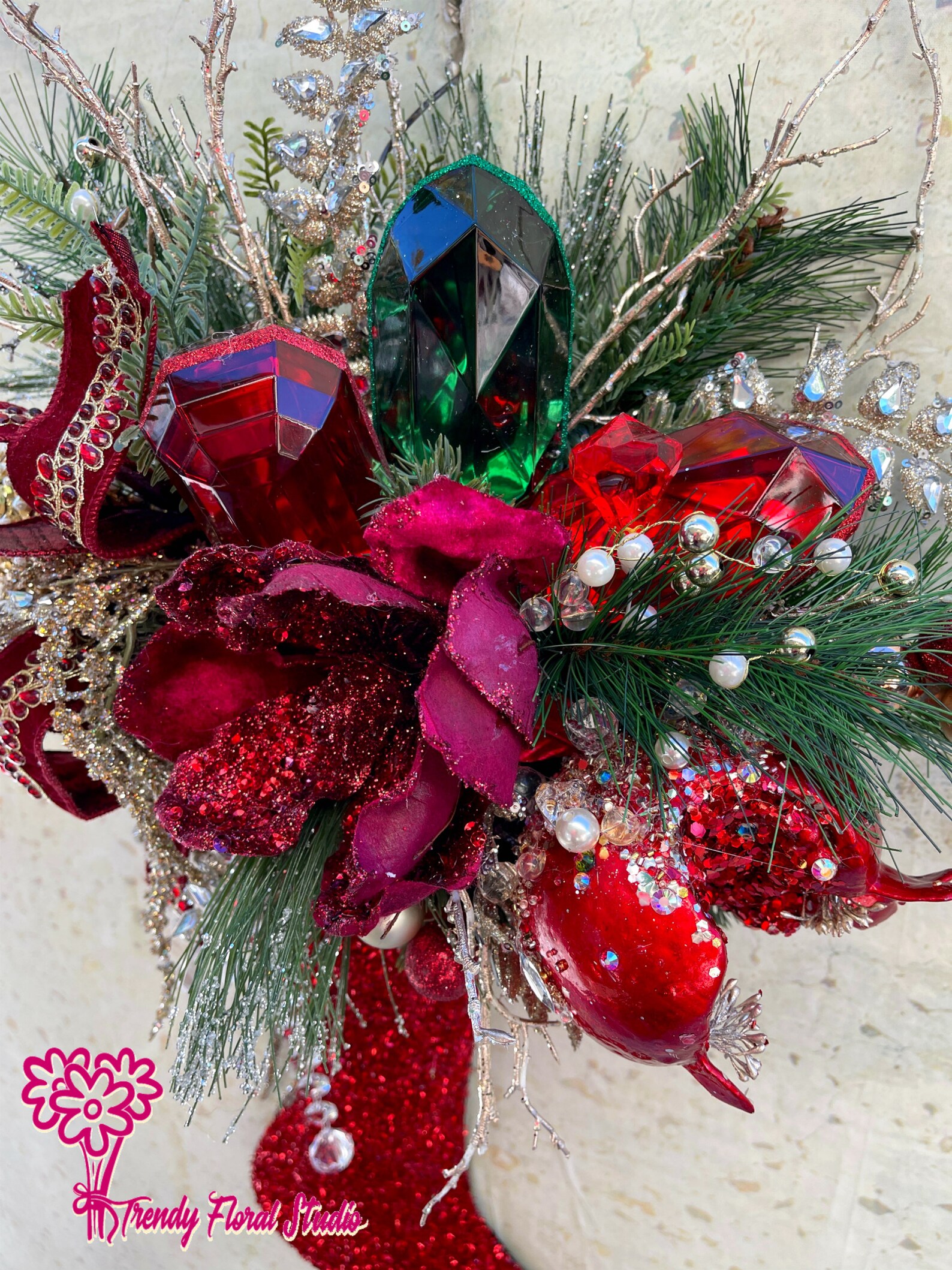 Christmas Decorated Stocking Wall Decor Red and Gold Etsy