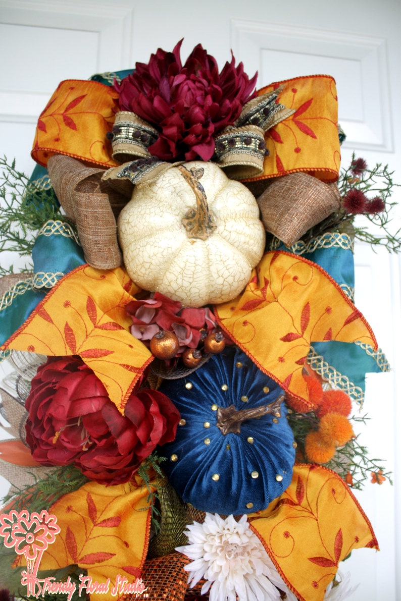 Halloween Decor Door Wreath Fall Wreath Farmhouse Wreath Velvet Pumpkin Pumpkin Swag Fall Decor Autumn Wreath Halloween Wreath