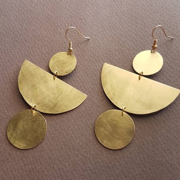 Brass earrings,handmade earrings,mat earrings,geometric earrings,statement earrings,boho earrings,half moon