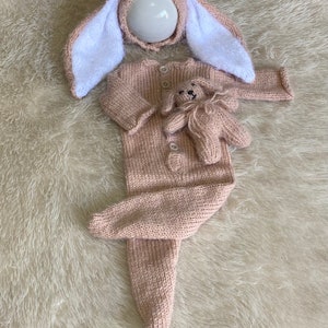 Newborn Bunny Outfit,footed sleeper,newborn footed romper,Newborn Bunny Hat, newborn Photo prop,newborn photography prop, Newborn sleeper