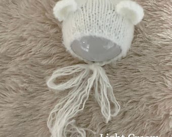 Newborn Bear Bonnet,  Bear Bonnet, newborn photo prop, newborn photography prop, newborn hat, newborn bonnet prop, Newborn Prop