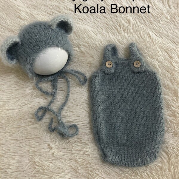 Newborn Koala Bonnet and Romper Set Newborn Photography prop , Newborn Bonnet, Koala Set,