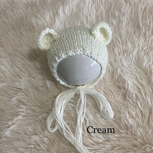 Newborn Bear Bonnet, Bear Bonnet, newborn photo prop, newborn photography prop, newborn hat, newborn bonnet prop, Bear bonnet Prop