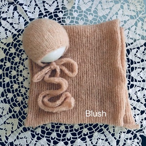 Newborn Long brushed fluffyAlpaca Wrap and Bonnet Set, long wrap set, newborn wraps, newborn photo prop, photography props, blush