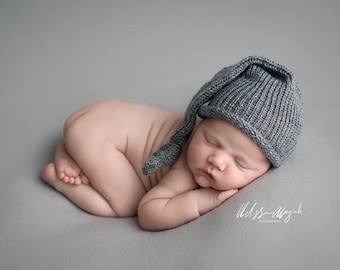 SALE…Newborn Sleepy Hat, newborn knitted sleepy hat, newborn nightcap, newborn hat,newborn photography prop, newborn photo prop