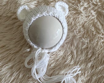 Newborn Bear Bonnet, Bear Bonnet, newborn photo prop, newborn photography prop, newborn hat, newborn bonnet prop, Bear bonnet Prop
