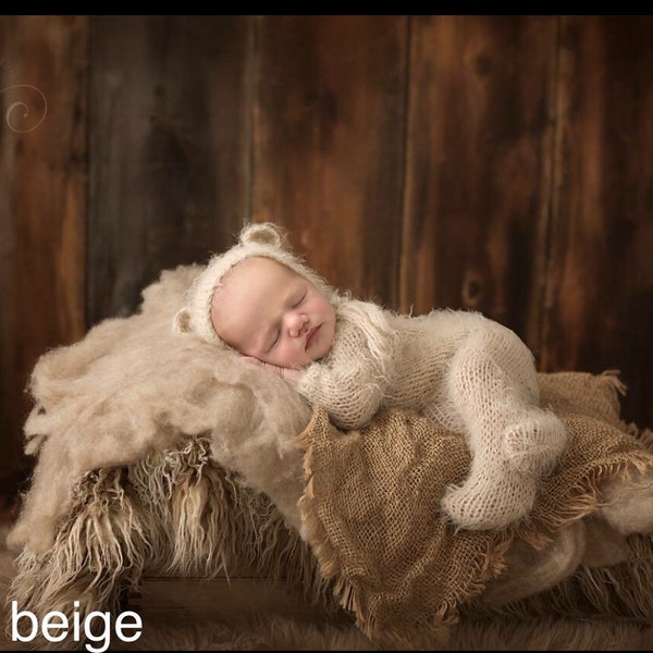 Newborn Bear Outfit,footed sleeper,newborn footed romper,Newborn Bear Hat, newborn Photo prop,newborn photography prop, sleeper & sleepy hat