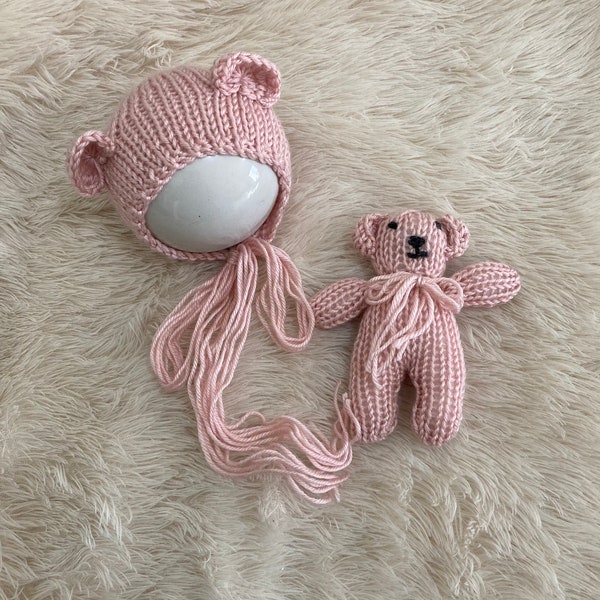 SALE….Newborn Bear bonnet and Teddy Set, Bear bonnet and teddy, newborn Teddy set, newborn photo prop , newborn photography prop, teddy