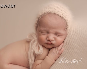 Newborn French Angora Bonnets, Newborn Photo prop, newborn bonnet, newborn hat, fluffy newborn bonnet