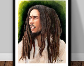 Bob Marley A3 colour pastel pencil drawing