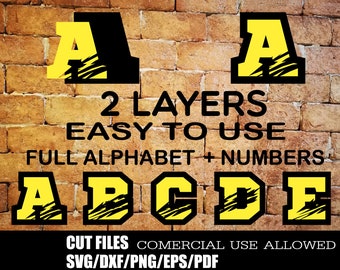 Two 2 Layers Mual Distressed Font, Grunge Font, JP Distressed Sport font, athletic font, sporty font, Silhouette, Cricut, svg dxf eps jpeg.