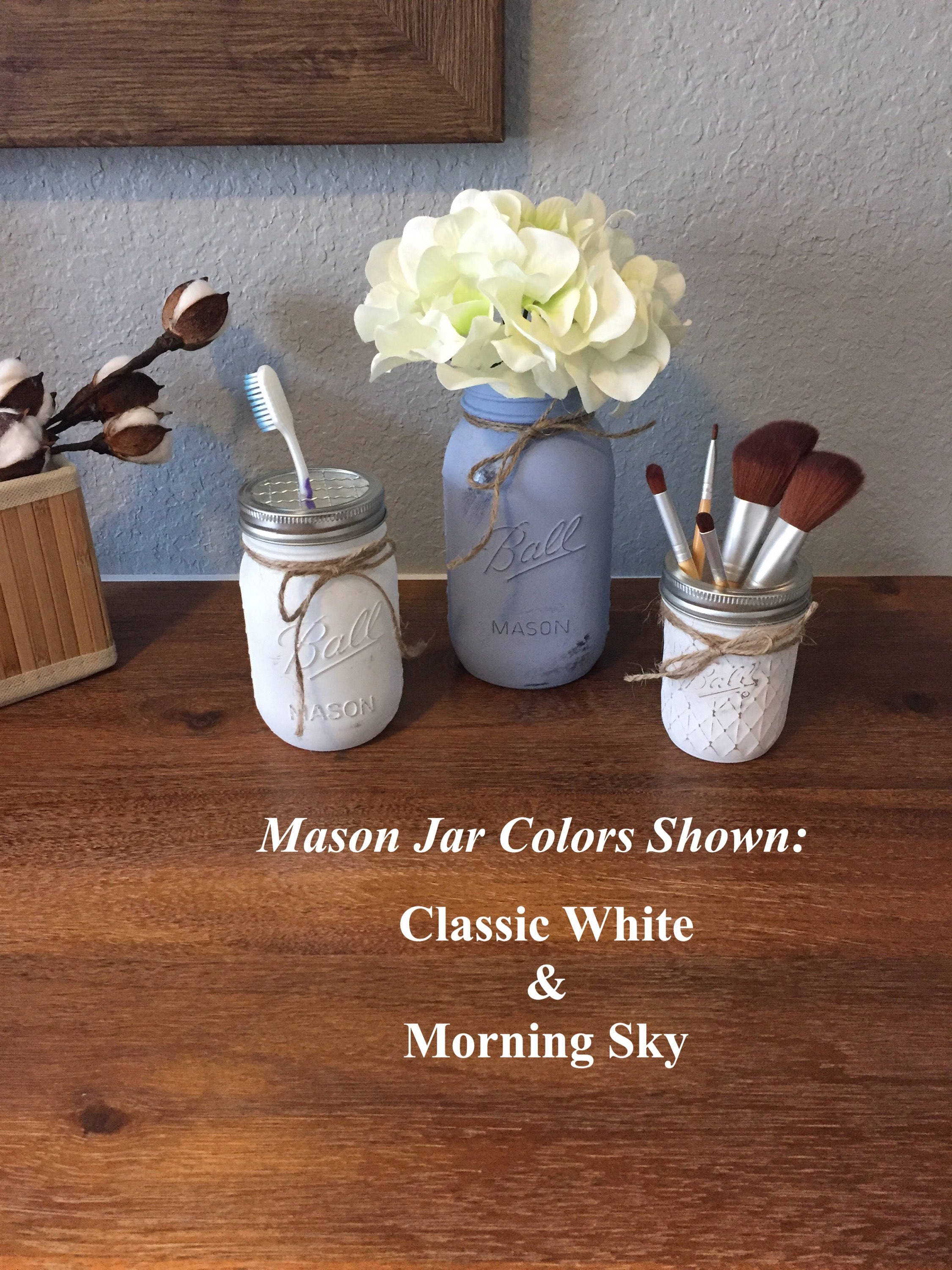 Mason Jar Bathroom Set Mason Jar Bath Set Mason Jar Decor Etsy