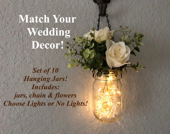 10 Hanging Mason Jars With Flowers Wedding Decor Ball Jars Etsy