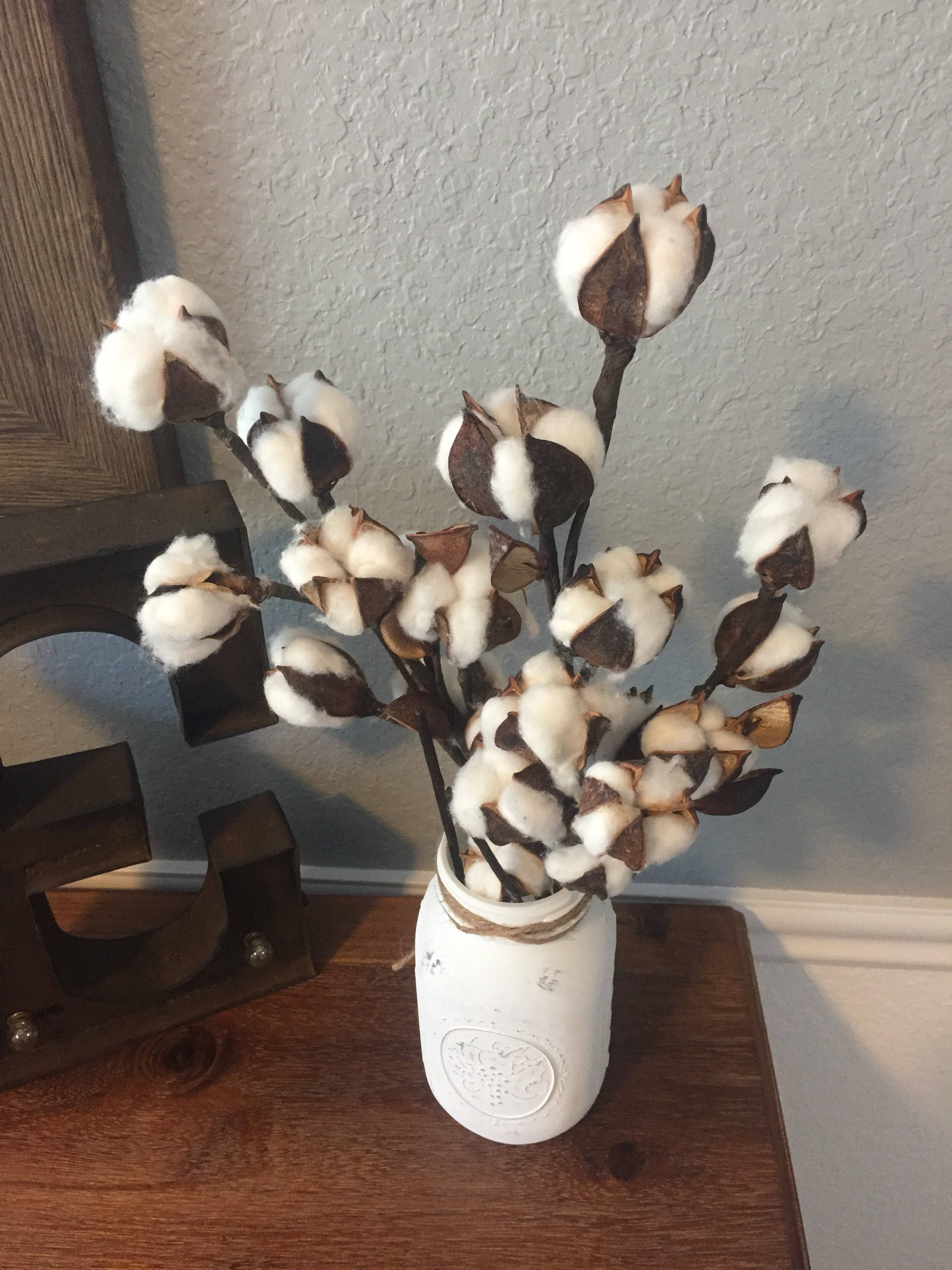 Cotton Stems Rustic Home Decor Cotton Boll Arrangement Etsy