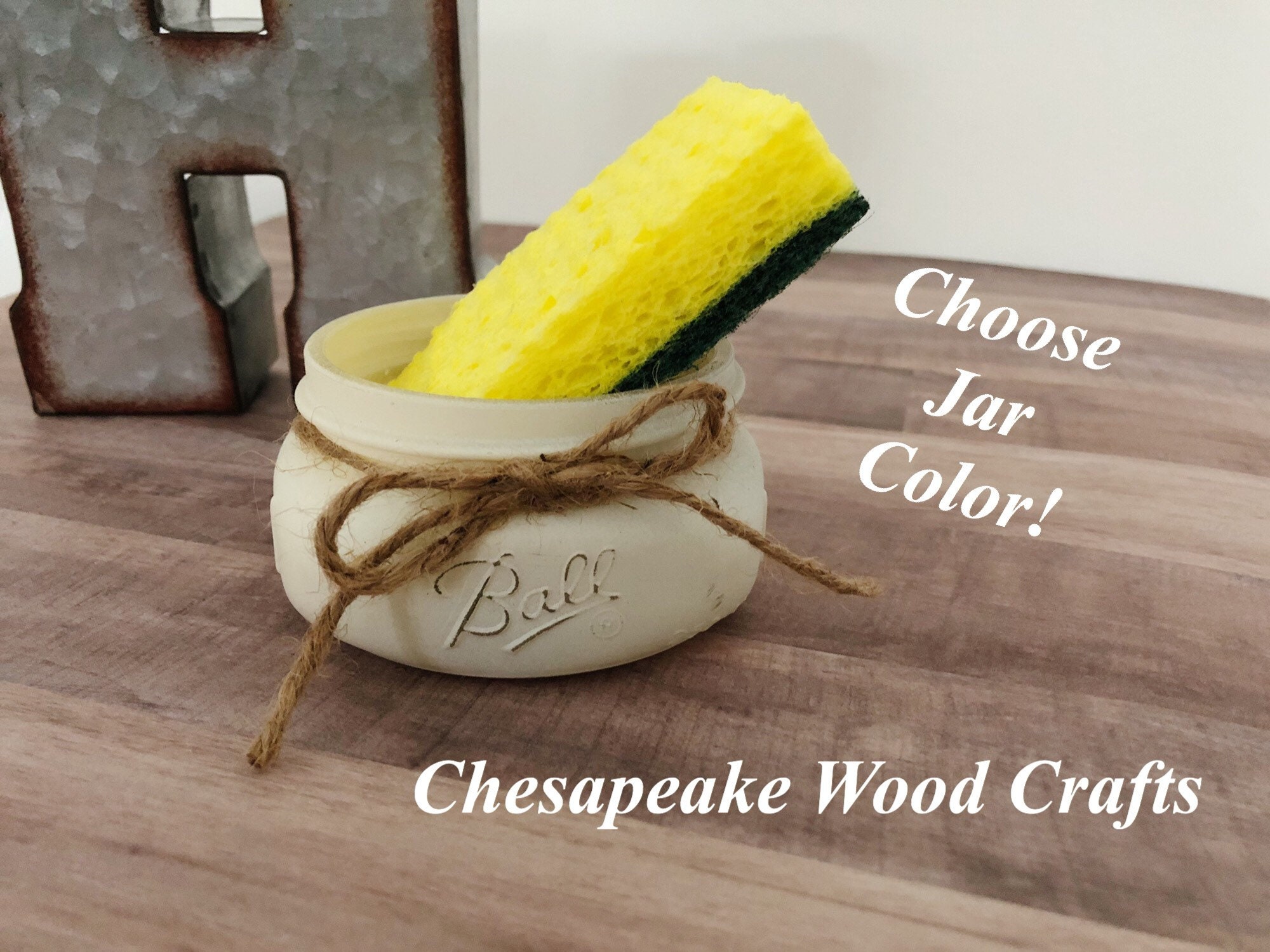 Home & Living Painted Mason Jar Sponge Holder White Distressed Mason