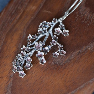 Delicate Sakura necklace, Cherry Blossom Necklace - Romantic red Sakura Jewelry - Elegant Floral Bridal Necklace