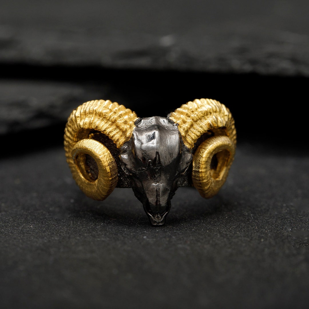 Sterling Silver Ram Head Ring: Biker Punk Animal Jewelry,hallowen Gift ...