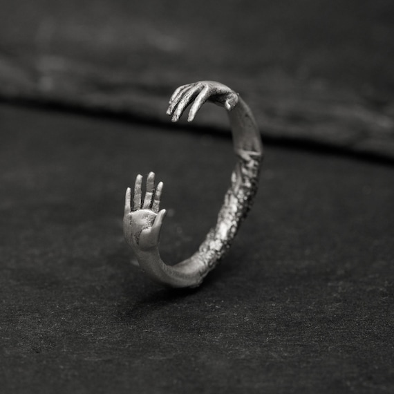 Approaching Hands Ring: Sterling Silver Couple's Jewelry Gift, Hallowen Gift