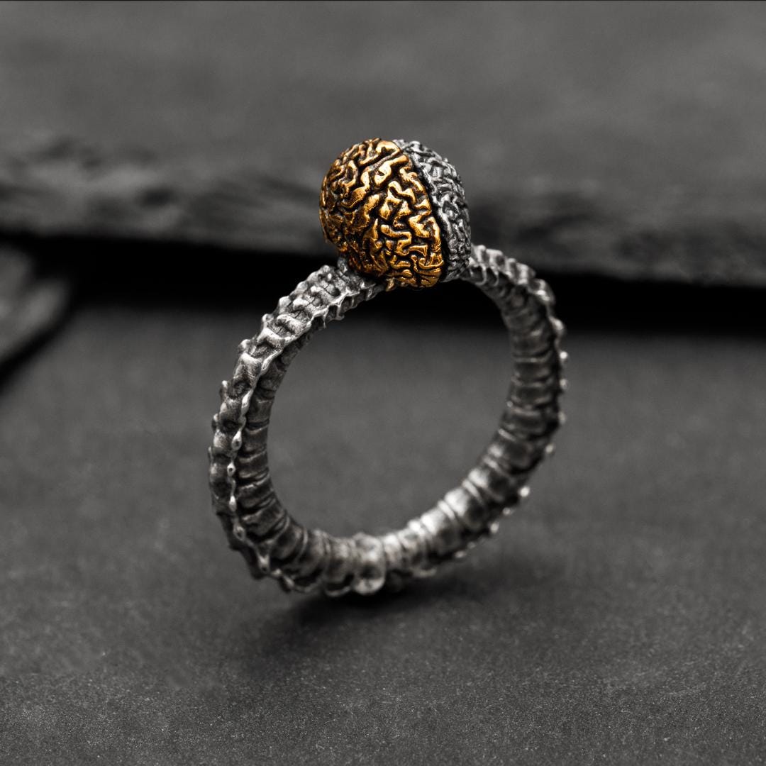 Brain Ring Oxidized Sterling Silver Anatomical Brain Ring: Metacortex Neuron ...