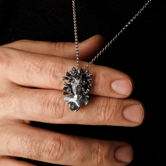Oxidized Sterling Silver Medusa Pendant Necklace: Snake Serpent Charm, Hallowen Gift