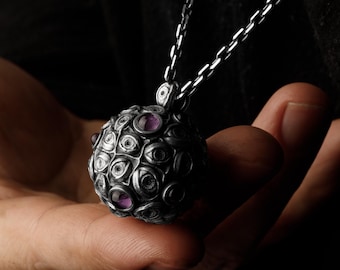 Sterling Silver Evil Eye Necklace: Gothic Oculos Pendant, Gemstone Accents