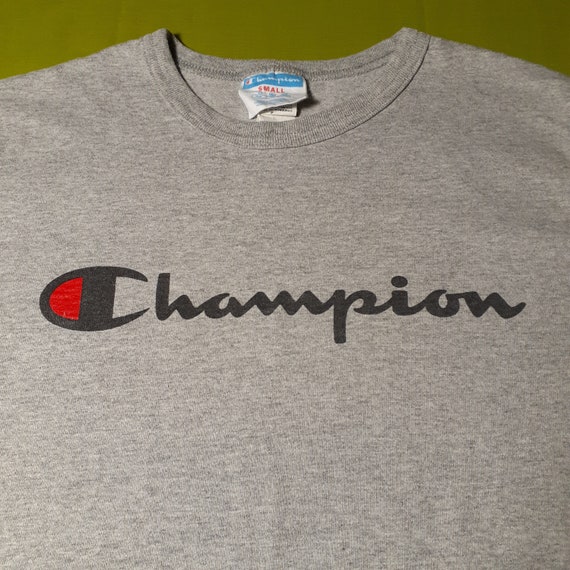 Vintage 80s 90s Heather Grey Champion Spellout Ts… - image 2