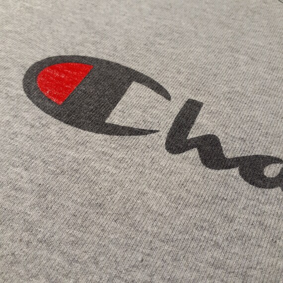 Vintage 80s 90s Heather Grey Champion Spellout Ts… - image 3