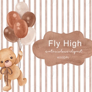 Watercolor Teddy Bear Clipart: Balloons, Baby Shower (Digital Download)