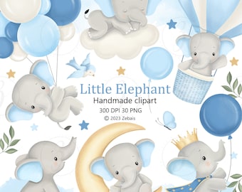 Elephant Clipart: Hand-Painted Baby Shower Graphics (Digital Download)
