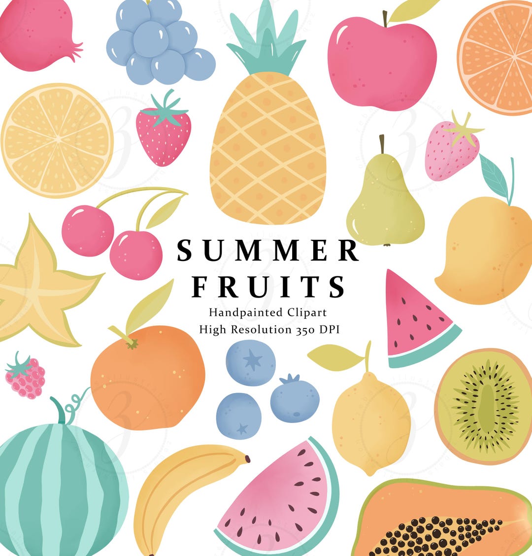 Summer Fruits Clipart Bundle, Hand Painted Fruit Illustrations ...
