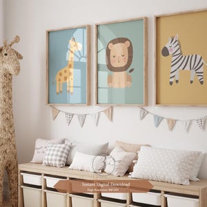 Set of 3 Safari Animal Nursery Decor Wall Art Print  Jungle Animal Lion Giraffe Zebra Child Kids Room wall art Printable