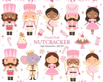 Pastel Pink Nutcracker Clipart Set | Ballet Christmas Characters | Sugar Plum Fairy | Cute Nutcracker Soldiers | Holiday Candy Clipart PNG