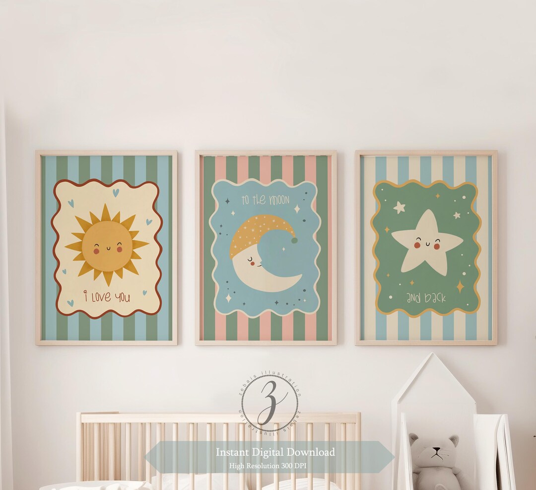 Sun Moon Star Nursery Wall Art Set of 3 | Neutral Baby Room Decor | I ...