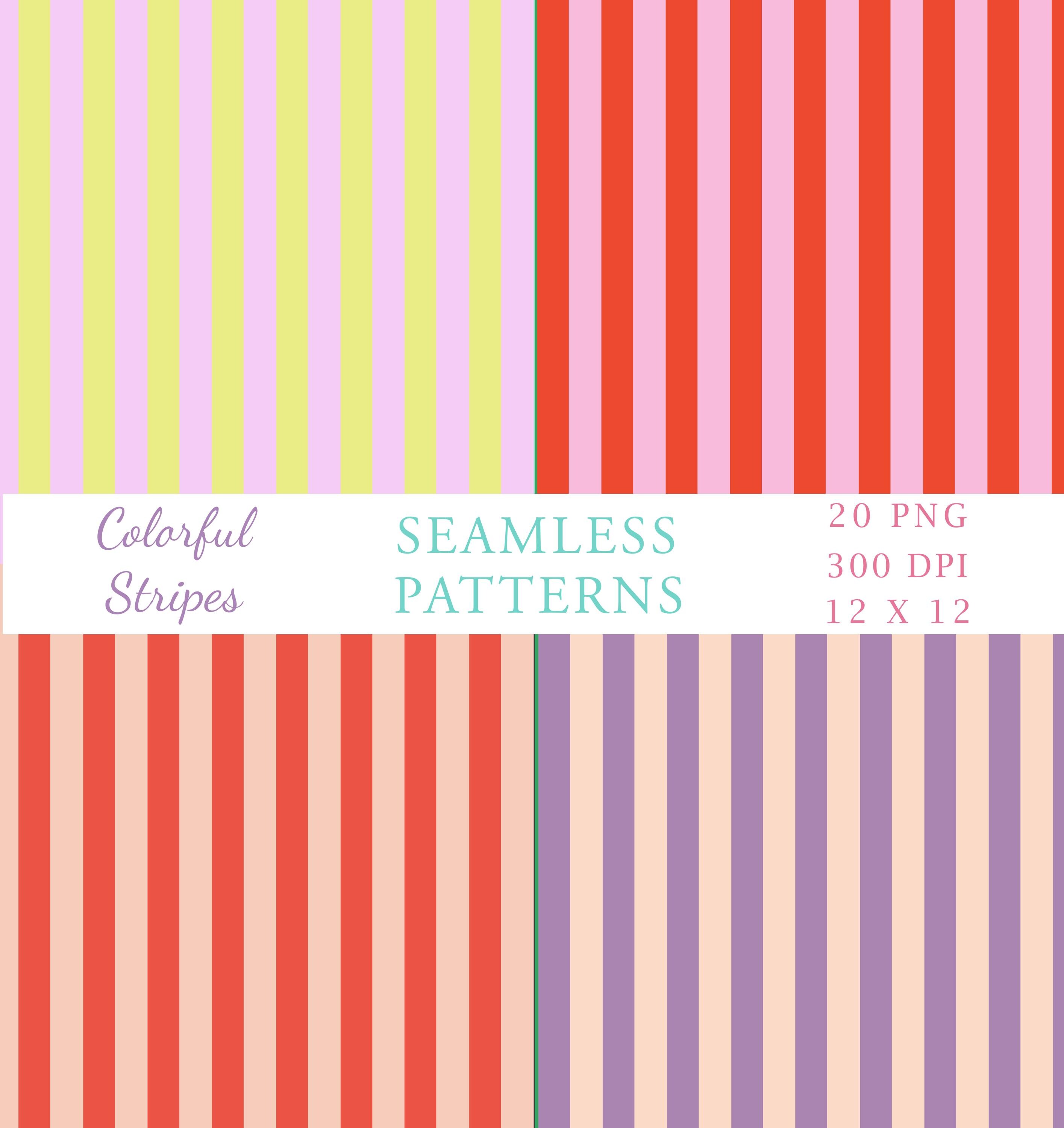 Vibrant Striped Seamless Digital Paper Pack: 20 Colorful PNG Patterns ...