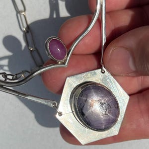6 star Ruby in a one of a kind sterling silver hand made studio art piece with hand made chain.