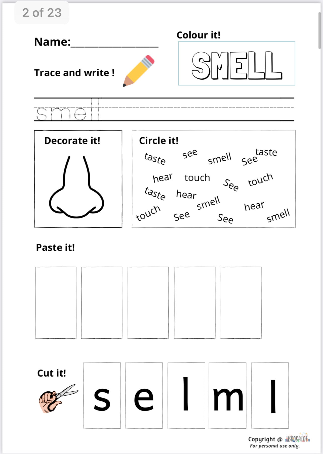 Preschool Kindergarten Printable Worksheet - Our Five Senses ...