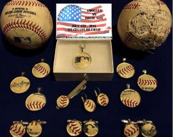 New York Yankees jewelry made from MLB authenticated game used baseball : cufflinks earrings pendants tie clip