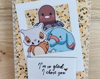 Polaroid Diglett, Cubone, Phanpy Ground Type Pokemon Handmade Card - Blank Card, Valentine, Anniversary, Missing You, Bestie, Birthday