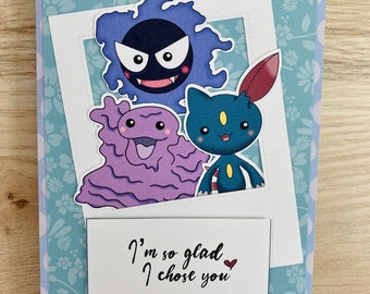 Polaroid Gastly, Grimer, Sneasel Dark Pokemon Handmade Card - Blank Card, Valentine, Anniversary, Missing You, Bestie, Birthday