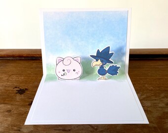 Jigglypuff and Murkrow Handmade Popup Card - Pokemon, Birthday, Blank Card, Valentine, Birthday, Anniversary, Missing You, Pop Up, Bestie